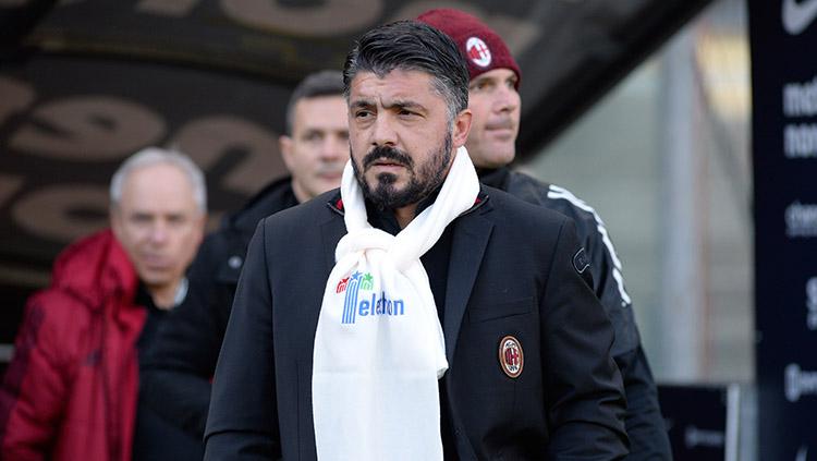 Pelatih AC Milan, Gennaro Gattuso saat melawan Hellas Verona.