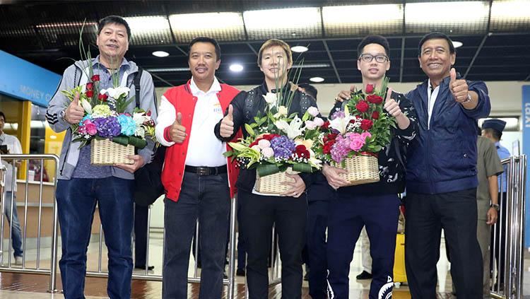 Kevin Sanjaya/Marcus Gideon disambut menpora usai menang di Dubai World Superseries Finals 2017.