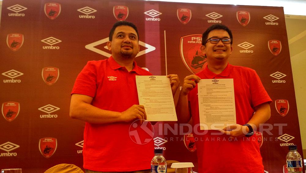 CEO PSM, Munafri Arifuddin bersama CEO Umbro Indonesia, Ryan Ghozali