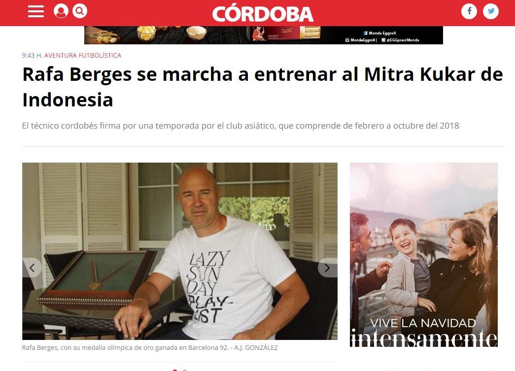Media Spanyol, Diario Cordoba, soroti kepindahan Rafa Berges ke Mitra Kukar Copyright: Cordoba
