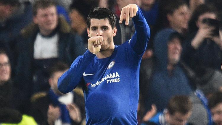 Alvaro Morata melakukan selebrasi pada menit ke-90'.