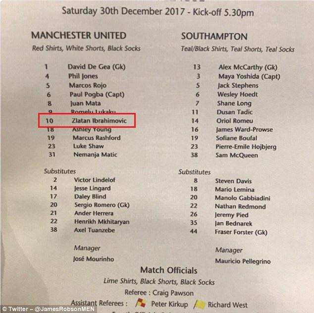 Ibrahimovic masuk dalam line up Man United kontra Southampton, namun dicoret. Copyright: Daily Mail