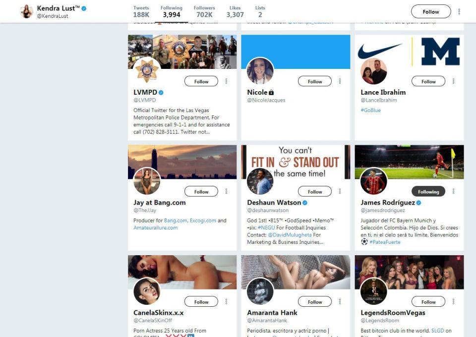 James Rodriguez mem-follow akun bintang porno bernama Kendra Lust. Copyright: Twitter