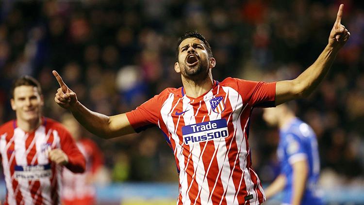 Selebrasi Diego Costa usai cetak gol debut bersama Atletico Madrid - INDOSPORT