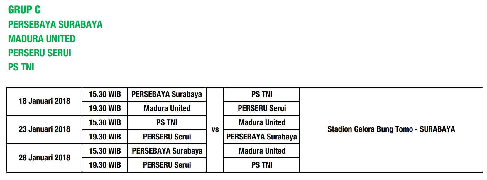 Jadwal Piala Presiden 2018 Grup C. Copyright: Istimewa