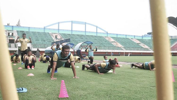 Penggawa PSS Sleman saat jalani latihan di Stadion Maguwoharjo Sleman. Copyright: PSSleman