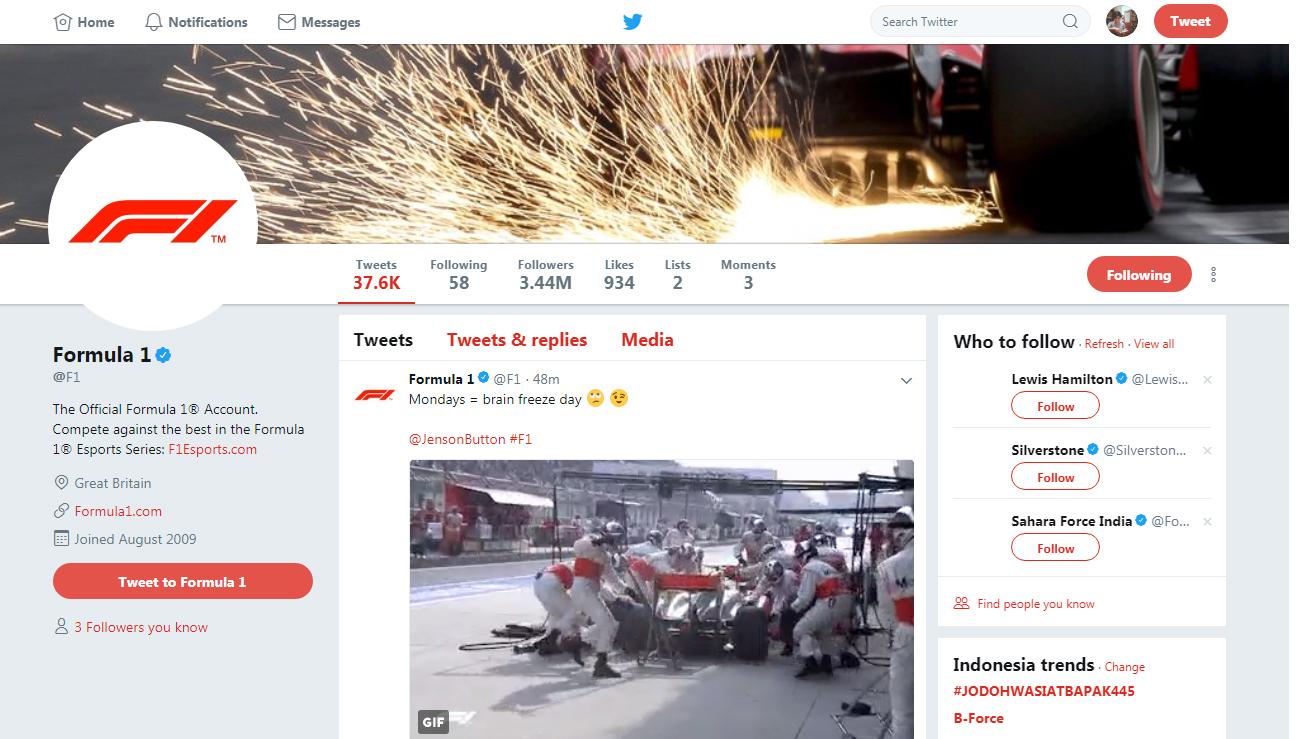 Twitter resmi Formula 1 Copyright: Twitter