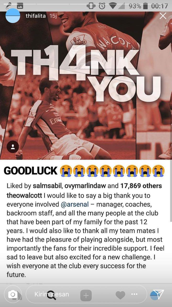 Kesedihan fans Arsenal ditinggal Theo Walcott Copyright: instagram