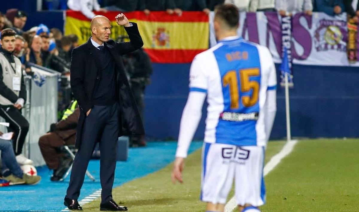 Ekspresi wajah Zinedine Zidane saat Mateo Kovacic gagal membuahkan gol ke gawang Leganes.