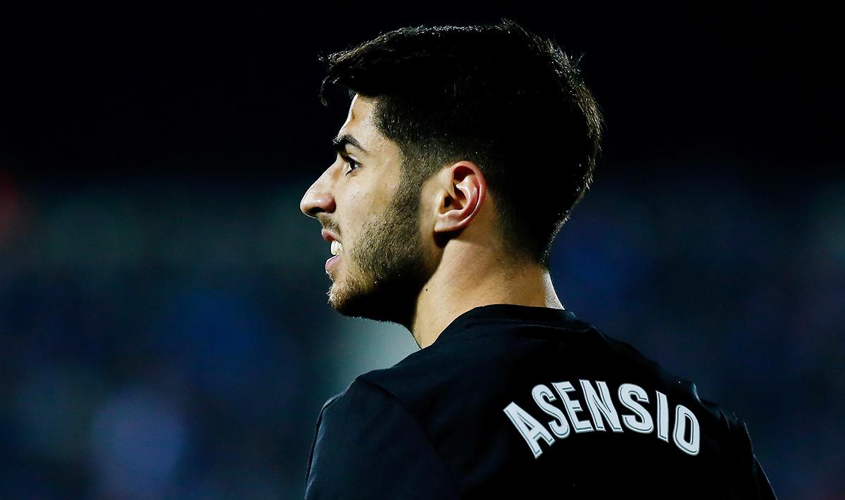 Marco Asensio usai cetak gol ke gawang Leganes.