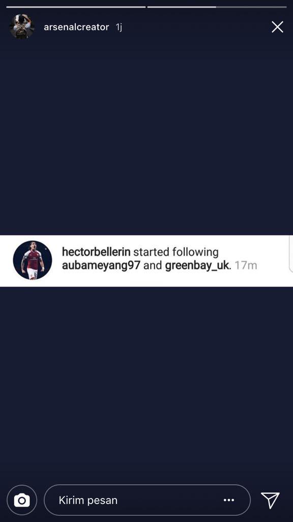 Hector Bellerin Memfollow instagram Aubameyang Copyright: instagram