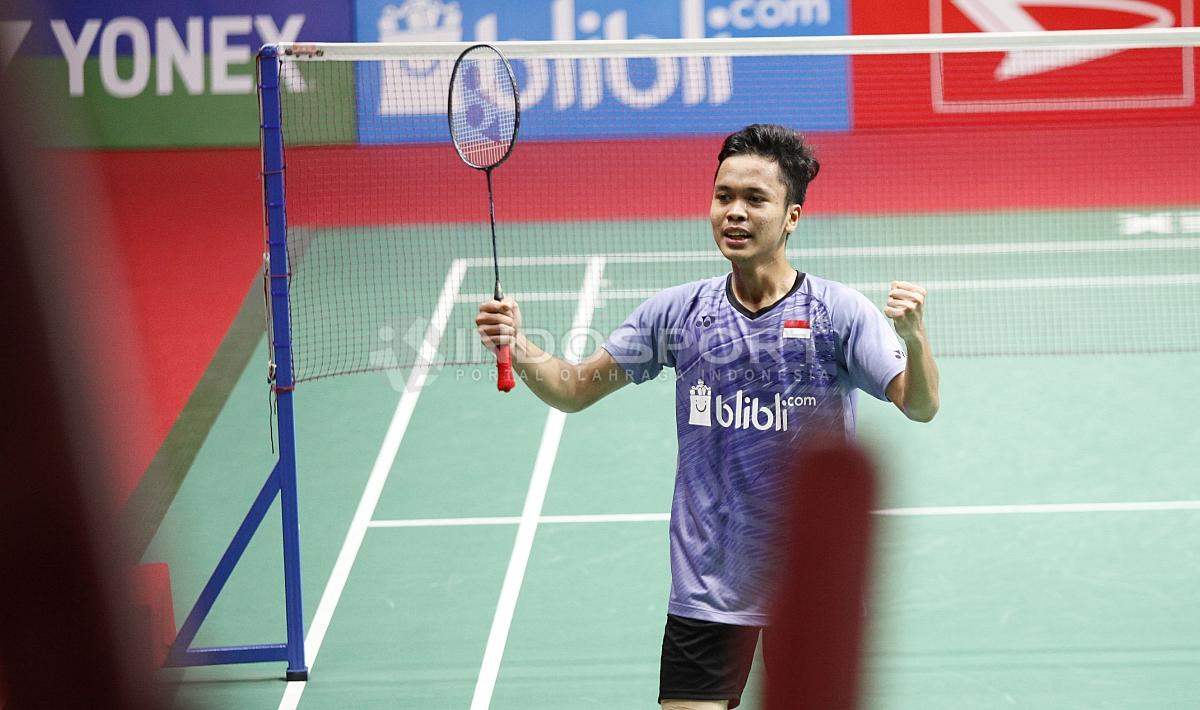 Ekspressi puas Ginting usai mengalahkan Chen Long.