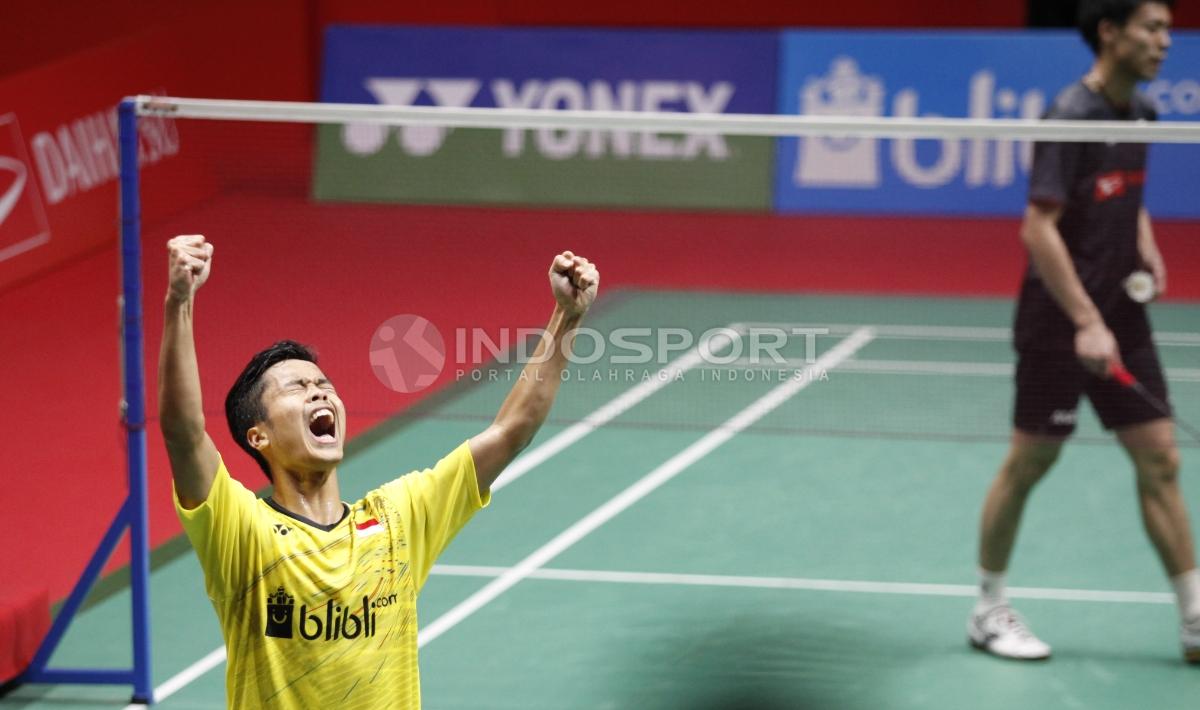 Tunggal putra Indonesia, Anthony Sinisuka Ginting berhasil menjurai Indonesia Masters 2018. Copyright: Herry Ibrahim/INDOSPORT