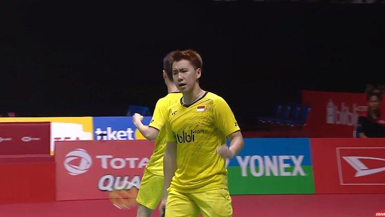 Kevin Sanjaya Sukamuljo dan Marcus Fernaldi Gideon raih gelar juara Indonesia Masters 2018. Copyright: Badminton Talk