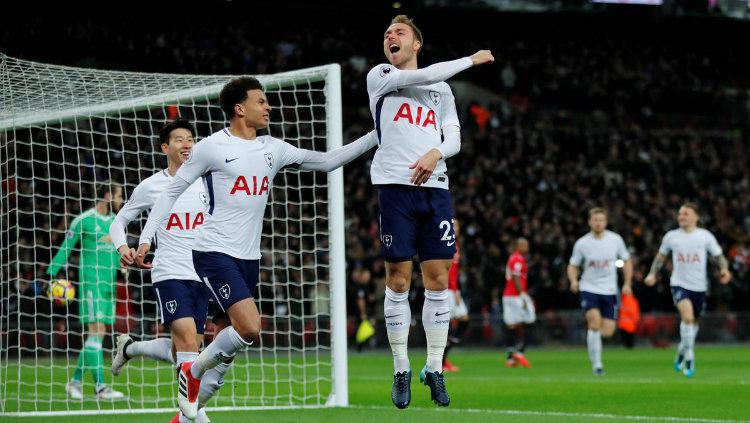 Christian Eriksen saat merayakan gol ke gawang Manchester United. Copyright: INDOSPORT