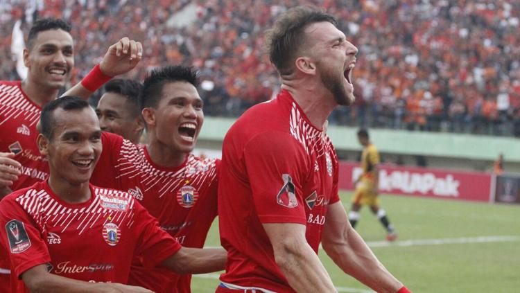 Aksi selebrasi usai mencetak gol ke gawang Mitra Kukar. Copyright: Media Persija