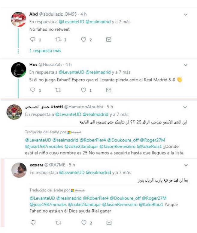 Unggahan Twitter pendukung Fahad di akun resmi klub Levante FC. Copyright: Twitter