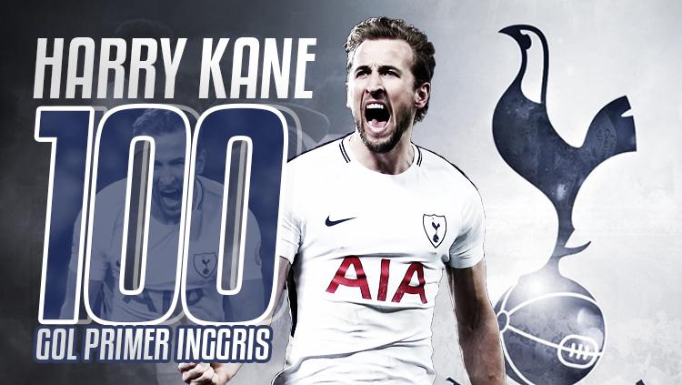 Harry Kane mencetak gol yang ke seratus di Liga Primer Inggris. - INDOSPORT