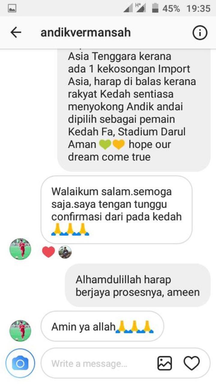 DM Andik dan fans Kedah fa Copyright: instagram