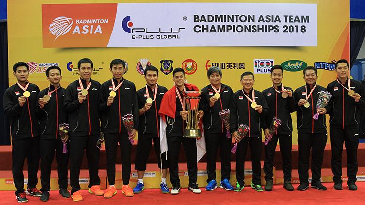Momen kemenangan tim putra di final Badminton Asia Championships 2018. Copyright: HUMAS PBSI