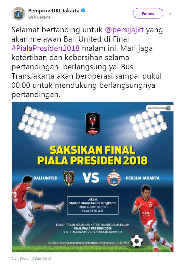 Pemprov DKI Jakara dukung Persija Jakarta Copyright: Twitter