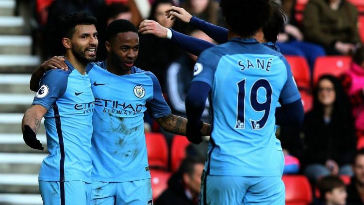 Sterling - Aguero - Sane, trio penyerang Manchester City Copyright: Getty Images