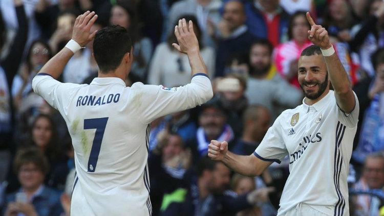 Dua bintang Real Madrid, Cristiano Ronaldo dan Karim Benzema Copyright: Getty Images