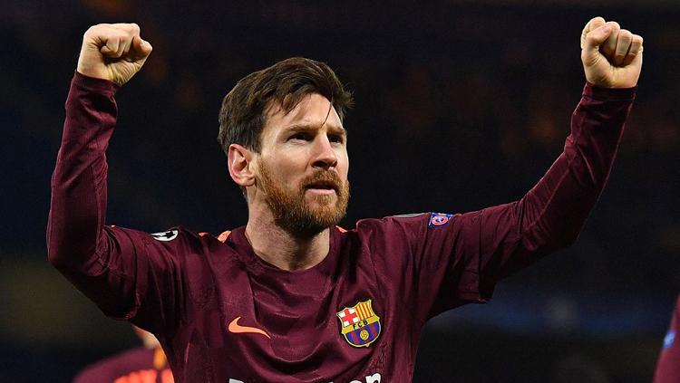 Lionel Messi melakukan selebrasi pada menit ke-75.