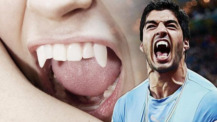 Ilustrasi Luis Suarez seperti drakula.