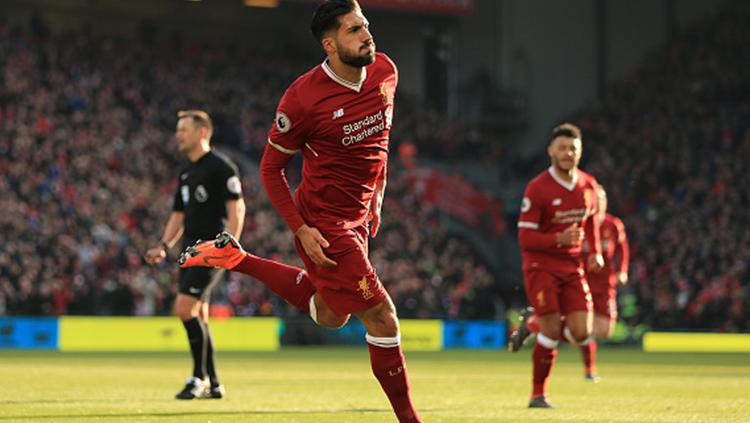 Emre Can berselebrasi merayakan gol yang dicetaknya ke gawang West Ham United. Copyright: INDOSPORT