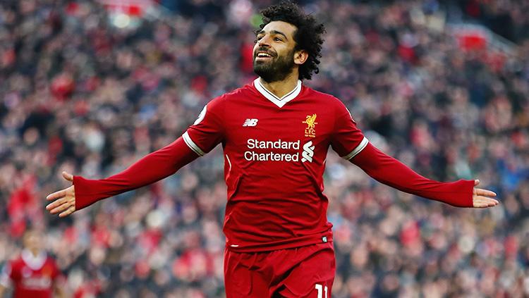 Mohamed Salah melakukan selebrasi usai cetak gol pada menit-51