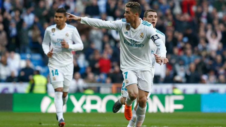 Selebrasi Cristiano Ronaldo ketika merayakan gol. Copyright: indosport.com