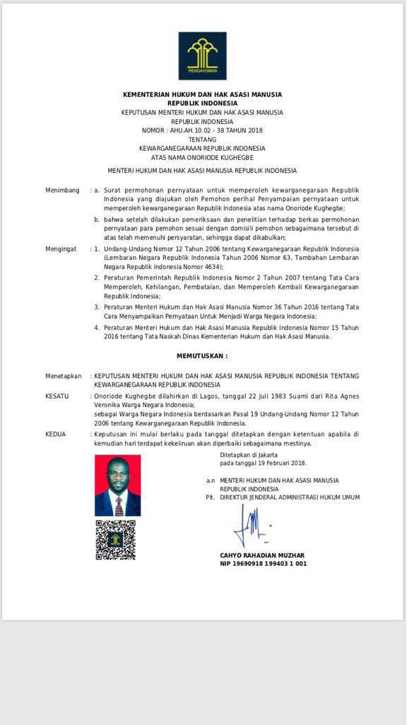 Surat Menteri Hukun dan Ham Copyright: Istimewa