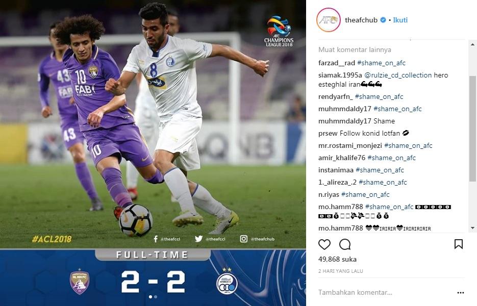 Suporter Esteghlal menyerang akun Instagram AFC. Copyright: Instagram/@theafchub