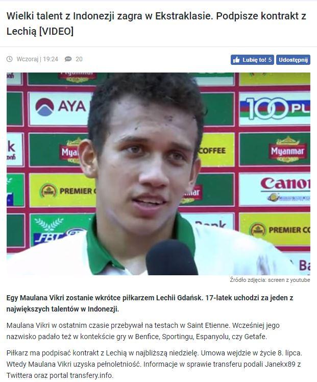 Egy Maulana diberitakan oleh media asing Copyright: sportpwefakty.wp.pl