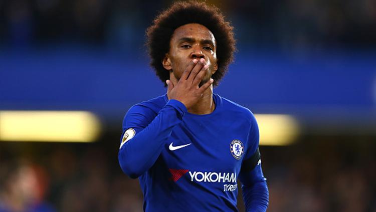 Willian menyumbang gol dalam kemenangan 2-1 Chelsea atas Crystal Palace. Copyright: Getty Images