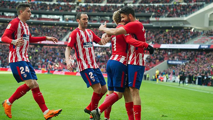 Pemain Atletico Madrid merayakan gol Antoine Griezmann.