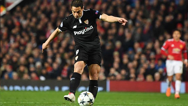 Ben Yedder dalam aksinya dalam melawan Man United di leg kedua 16 besar Liga Champions 2018.