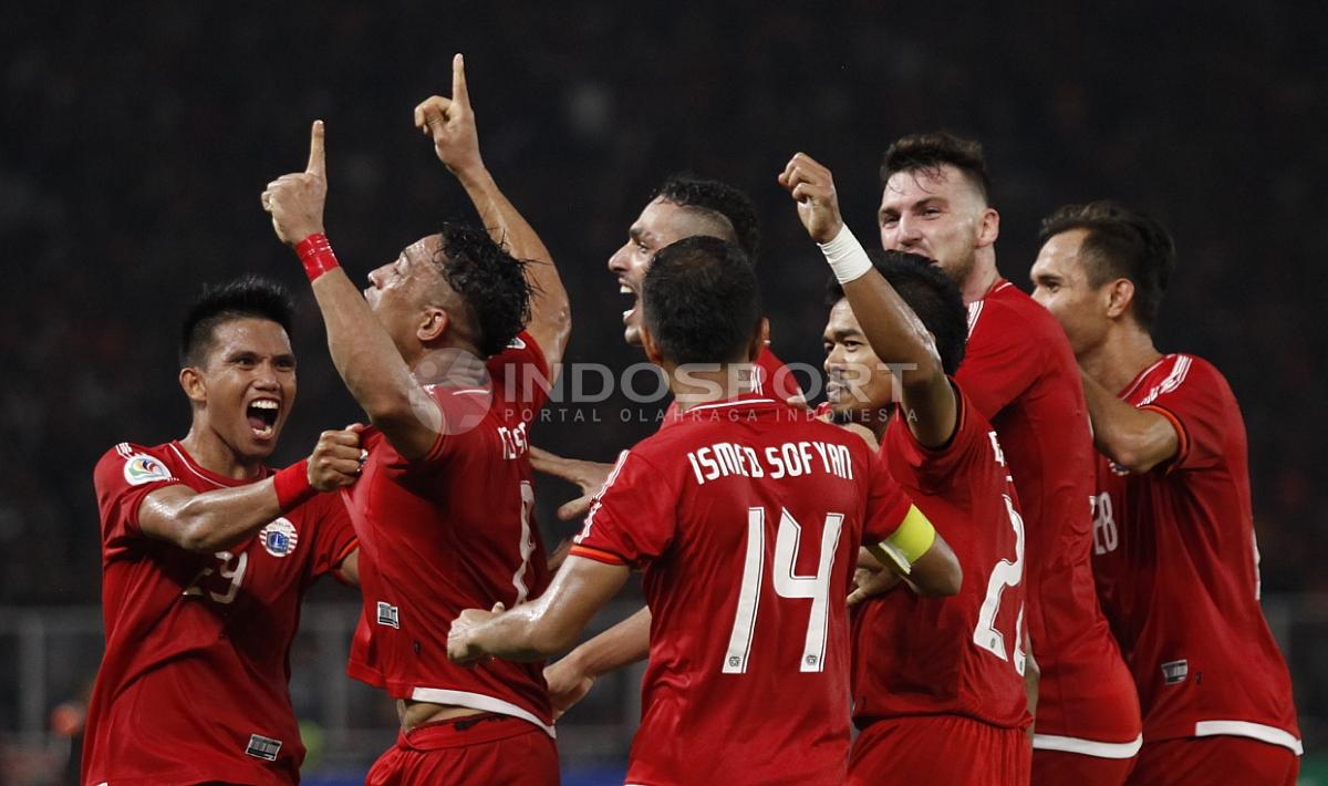 Selebrasi para pemain Persija Jakarta atas gol yang diciptakan Addison Alves.