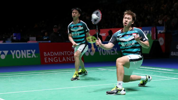 Kevin Sanjaya Sukamuljo/Marcus Fernaldi Gideon di babak pertama All England 2018.