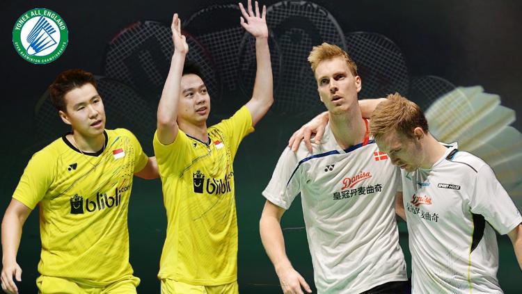 Pasangan Kevin Sanjaya Sukamuljo/Marcus Fernaldi Gideon dan Mads Conrad-Petersen/Pieler Kolding. - INDOSPORT