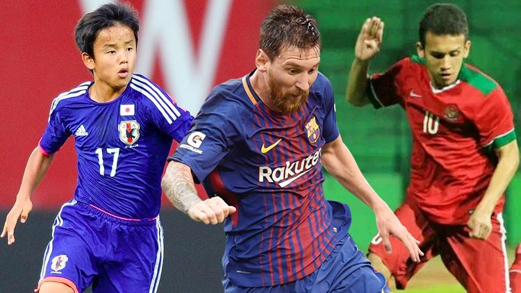 Takefusa Kubo, Lionel Messi dan Egy Maulana Vikri. Copyright: INDOSPORT