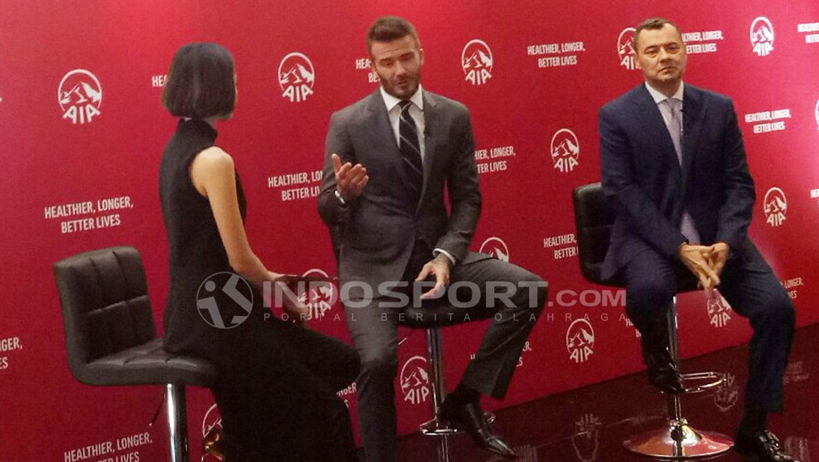 David Beckham temui awak media di Hotel Raffles, Jakarta dalam kampanye AIA What's Your Why pada Senin(26/03/18).