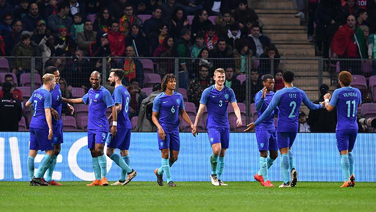 Skuat Belanda saat merayakan gol - INDOSPORT