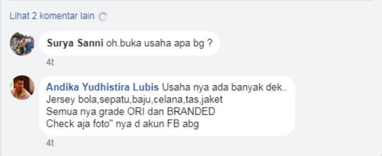 Komentar Facebook Andika Yudhistira Lubis. Copyright: Facebook/Andika Yudhistira Lubis