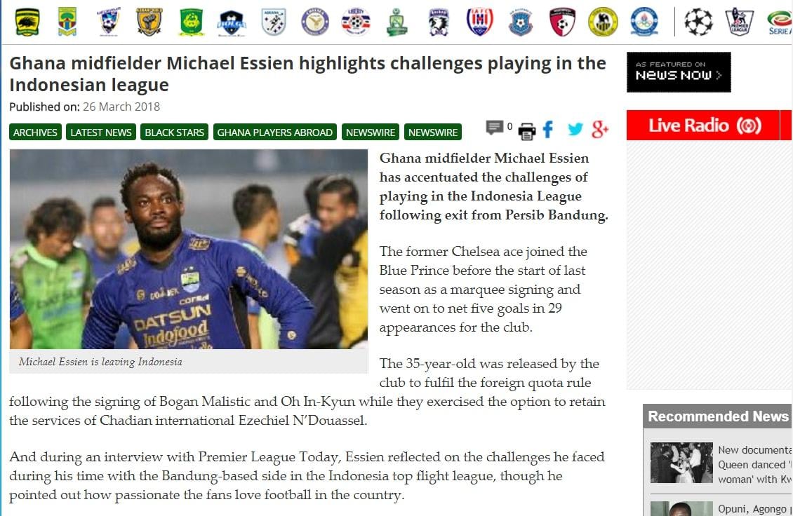 Michael Essien diliput media asing soal Persib dan Sepakbola Indonesia. Copyright: ghanasoccernet.com