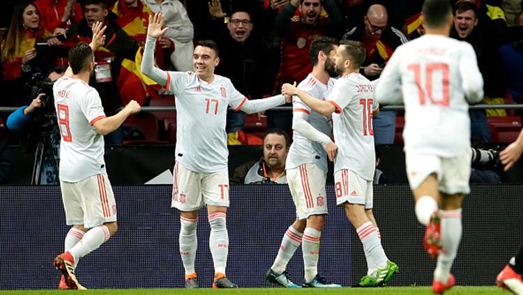 Selebrasi Timnas Spanyol saat menghajar Timnas Argentina 6-1.