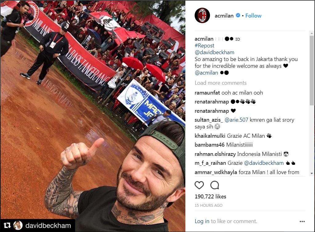 AC Milan me-repost postingan David Beckham Copyright: Instagram