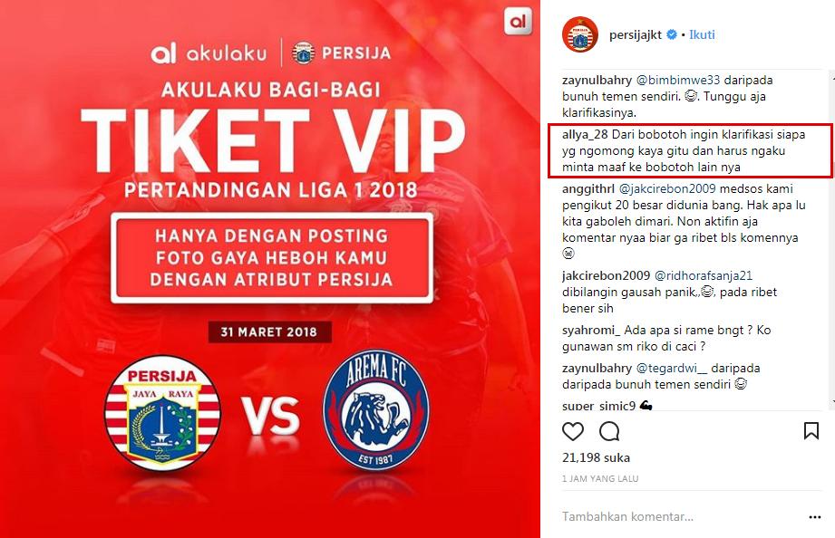 Komentar netizen. Copyright: Instagram@persijajkt