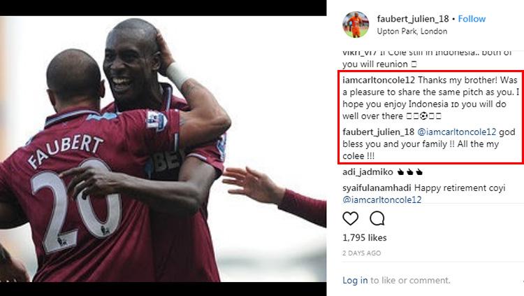 Julien Faubert membalas imbauan dari Carlton Cole di kolom Instagram. Copyright: Instagram/@faubert_julien_18